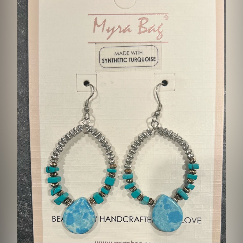 Myra Bag Blue and Silver Beaded Earrings NEW